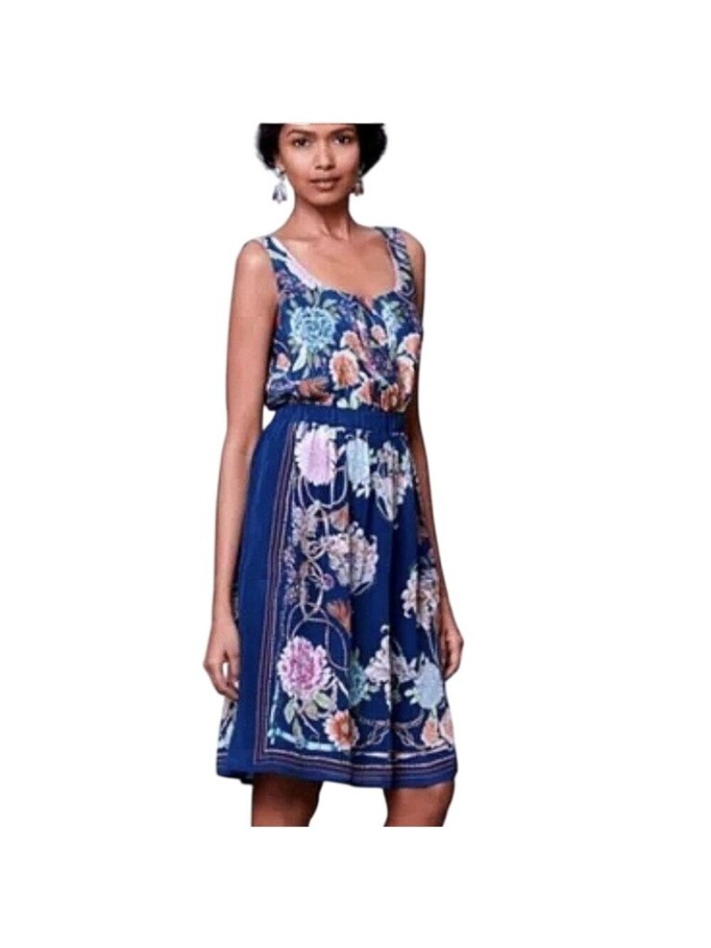 Anthropologie Moulinette Soeurs Mini Dress Womens Small Mabel Blue Floral Silk